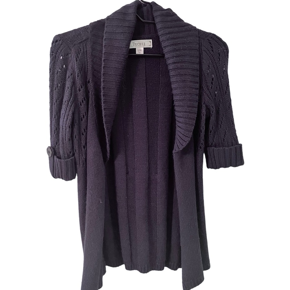 Navy 3/4 Sleeve Knit Cardigan Cowl Neck Sweater